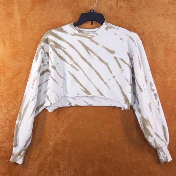 GOOD AMERICAN Womens Sweater Size 1 Cream Pullover Crop Tie Dye Sweatshirt Putty - Picture 1 of 7